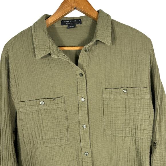 Social Standard by Sanctuary Olive Green Gauze Button Shirt Women’s XXL - Picture 6 of 11